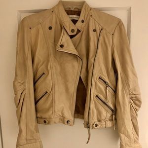 Zara 100% Leather Biker Jacket, Cream